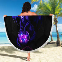 Custom Black And Purple Dragon Bowling Beach Blanket Magic Orb Graphic on Geometric Black Background Design - Wonder Print Shop