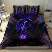 Custom Black And Purple Dragon Bowling Bedding Set Magic Orb Graphic on Geometric Black Background Design - Wonder Print Shop