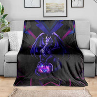 Custom Black And Purple Dragon Bowling Blanket Magic Orb Graphic on Geometric Black Background Design - Wonder Print Shop