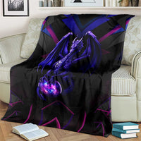 Custom Black And Purple Dragon Bowling Blanket Magic Orb Graphic on Geometric Black Background Design - Wonder Print Shop