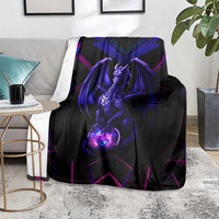 Custom Black And Purple Dragon Bowling Blanket Magic Orb Graphic on Geometric Black Background Design - Wonder Print Shop