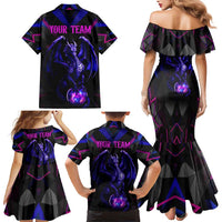 Custom Black And Purple Dragon Bowling Family Matching Mermaid Dress and Hawaiian Shirt Magic Orb Graphic on Geometric Black Background Design - Wonder Print Shop