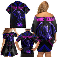 Custom Black And Purple Dragon Bowling Family Matching Off Shoulder Short Dress and Hawaiian Shirt Magic Orb Graphic on Geometric Black Background Design - Wonder Print Shop