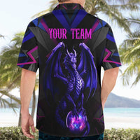 Custom Black And Purple Dragon Bowling Hawaiian Shirt Magic Orb Graphic on Geometric Black Background Design - Wonder Print Shop