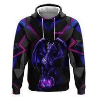 Custom Black And Purple Dragon Bowling Hoodie Magic Orb Graphic on Geometric Black Background Design - Wonder Print Shop
