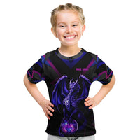 Custom Black And Purple Dragon Bowling Kid T Shirt Magic Orb Graphic on Geometric Black Background Design - Wonder Print Shop