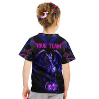 Custom Black And Purple Dragon Bowling Kid T Shirt Magic Orb Graphic on Geometric Black Background Design - Wonder Print Shop