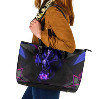 Custom Black And Purple Dragon Bowling Leather Tote Bag Magic Orb Graphic on Geometric Black Background Design - Wonder Print Shop