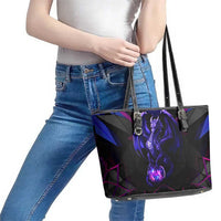 Custom Black And Purple Dragon Bowling Leather Tote Bag Magic Orb Graphic on Geometric Black Background Design - Wonder Print Shop