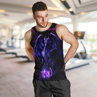 Custom Black And Purple Dragon Bowling Men Tank Top Magic Orb Graphic on Geometric Black Background Design - Wonder Print Shop