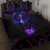 Custom Black And Purple Dragon Bowling Quilt Bed Set Magic Orb Graphic on Geometric Black Background Design - Wonder Print Shop