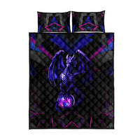 Custom Black And Purple Dragon Bowling Quilt Bed Set Magic Orb Graphic on Geometric Black Background Design - Wonder Print Shop