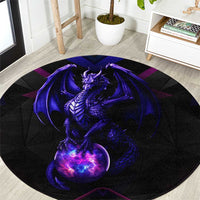 Custom Black And Purple Dragon Bowling Round Carpet Magic Orb Graphic on Geometric Black Background Design - Wonder Print Shop