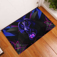 Custom Black And Purple Dragon Bowling Rubber Doormat Magic Orb Graphic on Geometric Black Background Design - Wonder Print Shop