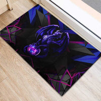 Custom Black And Purple Dragon Bowling Rubber Doormat Magic Orb Graphic on Geometric Black Background Design - Wonder Print Shop