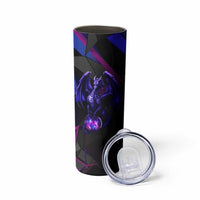 Custom Black And Purple Dragon Bowling Skinny Tumbler Magic Orb Graphic on Geometric Black Background Design - Wonder Print Shop