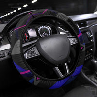 Black And Purple Dragon Bowling Steering Wheel Cover Magic Orb Graphic on Geometric Black Background Design - Wonder Print Shop