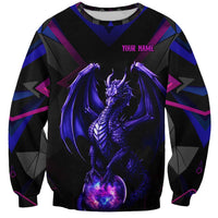 Custom Black And Purple Dragon Bowling Sweatshirt Magic Orb Graphic on Geometric Black Background Design - Wonder Print Shop