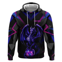 Custom Black And Purple Dragon Bowling Zip Hoodie Magic Orb Graphic on Geometric Black Background Design - Wonder Print Shop