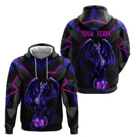 Custom Black And Purple Dragon Bowling Zip Hoodie Magic Orb Graphic on Geometric Black Background Design - Wonder Print Shop