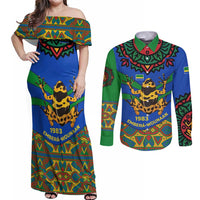 Indigenous Regions of Panama Embera-Wounaan Couples Matching Off Shoulder Maxi Dress and Long Sleeve Button Shirt Frog Graphic and Indigenous Pattern Guardians of the Forest - Wonder Print Shop