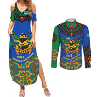 Indigenous Regions of Panama Embera-Wounaan Couples Matching Summer Maxi Dress and Long Sleeve Button Shirt Frog Graphic and Indigenous Pattern Guardians of the Forest - Wonder Print Shop
