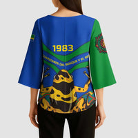 Indigenous Regions of Panama Embera-Wounaan Kimono Sleeve Blouse Frog Graphic and Indigenous Pattern Guardians of the Forest - Wonder Print Shop