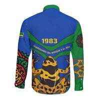 Indigenous Regions of Panama Embera-Wounaan Long Sleeve Button Shirt Frog Graphic and Indigenous Pattern Guardians of the Forest - Wonder Print Shop