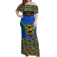 Indigenous Regions of Panama Embera-Wounaan Off Shoulder Maxi Dress Frog Graphic and Indigenous Pattern Guardians of the Forest - Wonder Print Shop