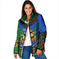 Indigenous Regions of Panama Embera-Wounaan Padded Jacket Frog Graphic and Indigenous Pattern Guardians of the Forest - Wonder Print Shop