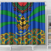 Indigenous Regions of Panama Embera-Wounaan Shower Curtain Frog Graphic and Indigenous Pattern Guardians of the Forest - Wonder Print Shop
