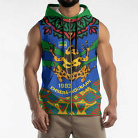 Indigenous Regions of Panama Embera-Wounaan Sleeveless Zip Hoodie Frog Graphic and Indigenous Pattern Guardians of the Forest - Wonder Print Shop