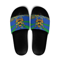 Indigenous Regions of Panama Embera-Wounaan Slide Sandals Frog Graphic and Indigenous Pattern Guardians of the Forest - Wonder Print Shop