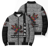 Indigenous Regions of Panama Guna de Madungandí Bomber Puffer Jacket with Colorful Turtle and Black White Geometric Pattern - Wonder Print Shop