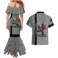Indigenous Regions of Panama Guna de Madungandí Couples Matching Mermaid Dress and Hawaiian Shirt with Colorful Turtle and Black White Geometric Pattern - Wonder Print Shop