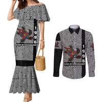 Indigenous Regions of Panama Guna de Madungandí Couples Matching Mermaid Dress and Long Sleeve Button Shirt with Colorful Turtle and Black White Geometric Pattern - Wonder Print Shop