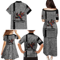Indigenous Regions of Panama Guna de Madungandí Family Matching Puletasi and Hawaiian Shirt with Colorful Turtle and Black White Geometric Pattern - Wonder Print Shop