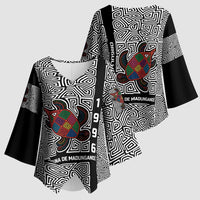 Indigenous Regions of Panama Guna de Madungandí Kimono Sleeve Blouse with Colorful Turtle and Black White Geometric Pattern - Wonder Print Shop