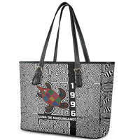 Indigenous Regions of Panama Guna de Madungandí Leather Tote Bag with Colorful Turtle and Black White Geometric Pattern - Wonder Print Shop