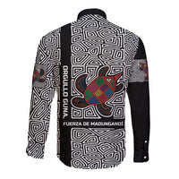 Indigenous Regions of Panama Guna de Madungandí Long Sleeve Button Shirt with Colorful Turtle and Black White Geometric Pattern - Wonder Print Shop