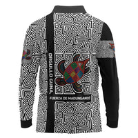 Indigenous Regions of Panama Guna de Madungandí Long Sleeve Polo Shirt with Colorful Turtle and Black White Geometric Pattern - Wonder Print Shop
