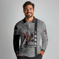 Indigenous Regions of Panama Guna de Madungandí Long Sleeve Polo Shirt with Colorful Turtle and Black White Geometric Pattern - Wonder Print Shop
