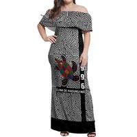 Indigenous Regions of Panama Guna de Madungandí Off Shoulder Maxi Dress with Colorful Turtle and Black White Geometric Pattern - Wonder Print Shop