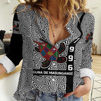 Indigenous Regions of Panama Guna de Madungandí Women Casual Shirt with Colorful Turtle and Black White Geometric Pattern - Wonder Print Shop