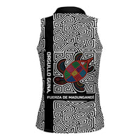 Indigenous Regions of Panama Guna de Madungandí Women Sleeveless Polo Shirt with Colorful Turtle and Black White Geometric Pattern - Wonder Print Shop