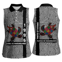 Indigenous Regions of Panama Guna de Madungandí Women Sleeveless Polo Shirt with Colorful Turtle and Black White Geometric Pattern - Wonder Print Shop