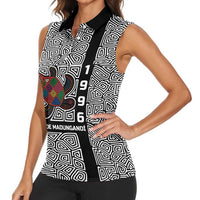 Indigenous Regions of Panama Guna de Madungandí Women Sleeveless Polo Shirt with Colorful Turtle and Black White Geometric Pattern - Wonder Print Shop