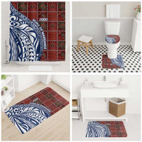 Indigenous Regions of Panama Guna de Wargandí Bathroom Set with Tribal Pattern and Blue White Nature and People - Wonder Print Shop