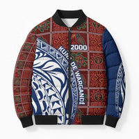 Indigenous Regions of Panama Guna de Wargandí Bomber Puffer Jacket with Tribal Pattern and Blue White Nature and People - Wonder Print Shop