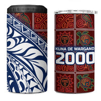 Indigenous Regions of Panama Guna de Wargandí 4 in 1 Can Cooler Tumbler with Tribal Pattern and Blue White Nature and People - Wonder Print Shop
